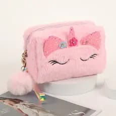 Bolsa Estojo com Design de Gato Fofo com Pompom