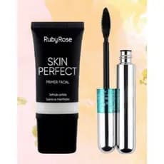 KIT Primer Facial Ruby Rose HB-8086 + Máscara para cílios a prova d'água RÍMEL 4D T&G Tango cor preto volume PA-7204