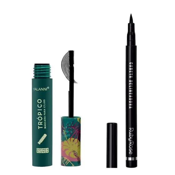 RÍMEL TROPICO RUBY ROSE/MASCARA DE CÍLIOS  + Caneta Delineadora Professional Ruby Rose Hb-090