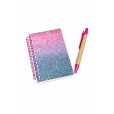 🔥 Caderno Espiral Glitter Degradê + Caneta Kit Papelaria Fofa Escolar Anotações