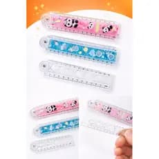 Régua Dobrável Kawaii 15cm com Moldes Geométricos Escolar Panda Fofa Desenho Criativo Papelaria Infantil
