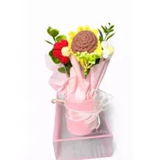 Mini Buquê de Flores de Crochê com Caixa Presente Girassol Artesanal Romântico Dia das Mães Namorados Decoração