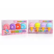 Kit Borrachas Divertidas Donuts e Sorvete | Borracha Fofa Escolar Infantil Papelaria Criativa Volta às Aulas