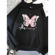 Moletom Canguru Borboleta Be Yourself Blusa De Frio Com Capuz Manga Longa Estampado Casual Unissex TOP