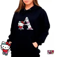 Blusa Moletom Canguru Com Capuz Hello kitty Letter Letras Do Alfabeto ABCD Casaco Aloha Unissex