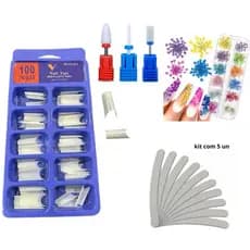 kit manicure iniciante cursomanicure tips curvatura c natural broca ceramica flor seca unha kit lixa banana