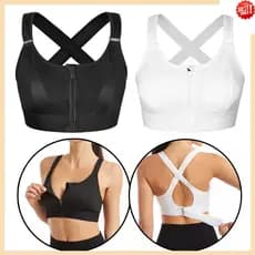 Mulheres Alto Impacto Anti-Choque Frente Zip Sutiã Esportivo Acolchoado Suporte Traseiro Plus Size 6NQK