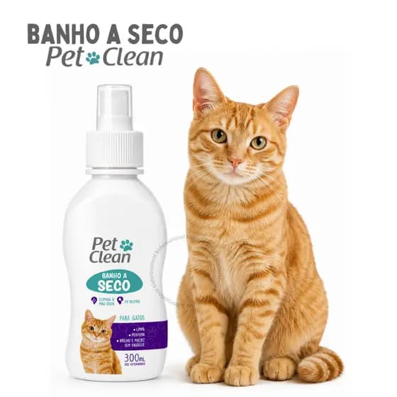 Kit Banho a Seco Pet Clean Gatos Limpeza Rápida Perfume Suave