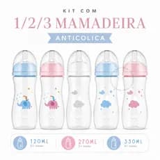 Kit Mamadeira Buba 1/2/3 Anticólica Buba 120ml 270ml 330ml Bico Silicone