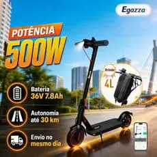 Egazza Patinete Elétrico Dobrável 8,5” 500W até 30km/h 3 Modos até 120kg Freio