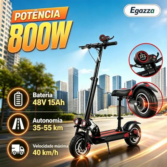 Patinete Elétrico 500W 30km/h Bateria 48V 7.8AH Autonomia 35km Pneu 8.5" Freio a Disco Dobrável
