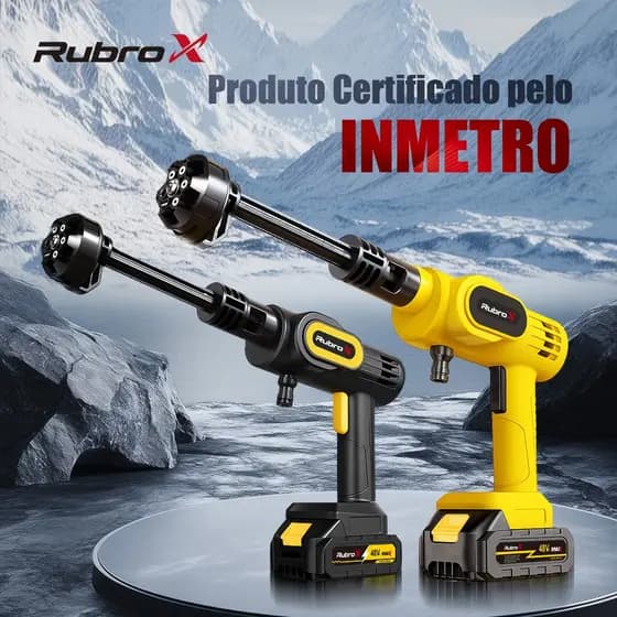 RubroX Lavadora de Alta Pressão Portátil 200W Sem Fio Interface 2 em 1 Motor Cobre Puro 2 Baterias
