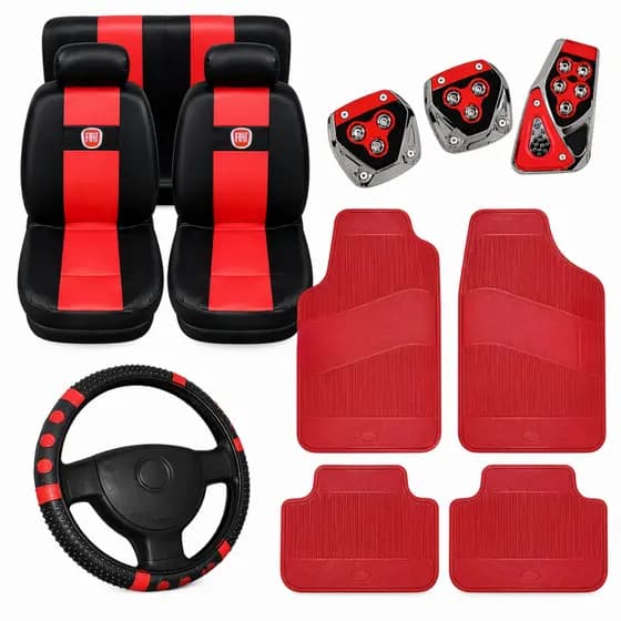 Kit De Capas Banco Tapete Capa De Volante Pedaleiras Azul vermelho Rosa Carro Palio Uno Siena Idea