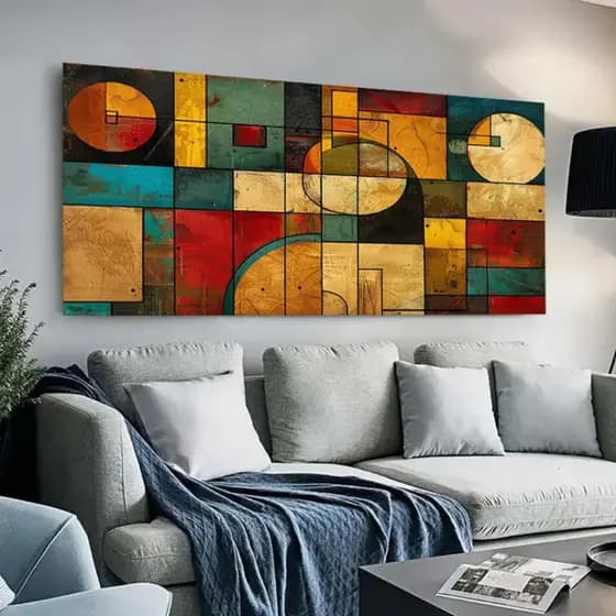 Quadro Decorativo Arte Abstrata Conceitual Formas 80x110cm Decoração Parede Luxo Sala Quarto MDF