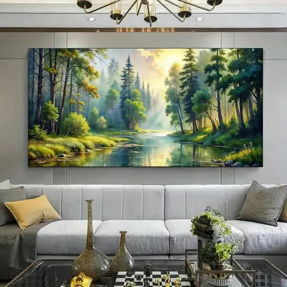 Quadro Decorativo Rio Floresta Paisagem 80x110cm Decoração de Parede Hall Luxo Sala Quarto MDF