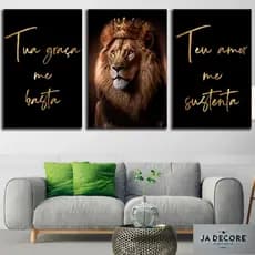 Quadros Decorativos para Sala Copa Leão Tua Graça 3 Peças
