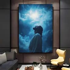 Quadro Decorativo Jesus Cristo Céu Azul 80x110cm Decoração de Parede Hall Luxo Sala Quarto MDF
