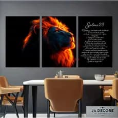 Quadros Decorativos Leão Salmo O Senhor é Meu Pastor Mosaico 3 Peças
