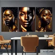Quadros Decorativos Mulher Beleza Maquiagem Dourada Woman 3 Peças