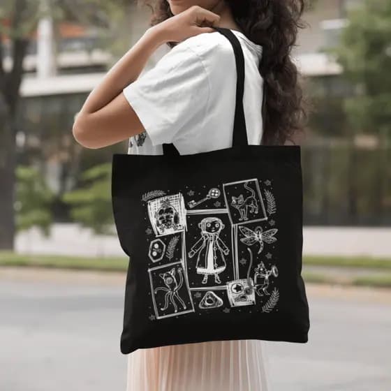 Bolsa Ecobag Preta Coraline Filme Sacola Ecológica Em Algodão Cru Casual