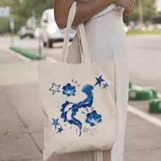 Bolsa Ecobag Água Viva Para Praia Mar Sacola Ecológica Em Algodão Cru