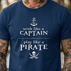 Camiseta Algodão Pirata Capitão Mar Oceano Âncora Mar Oceano Natureza