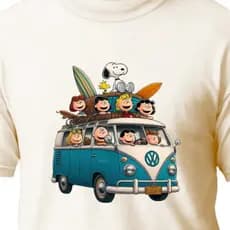 Camiseta Algodão Snoopy Kombi Surf Viagem Aventura Surf Praia Mar Prancha