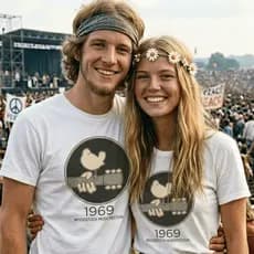 Camiseta Algodão Woodstock Festival California Hippie Paz Amor 1969
