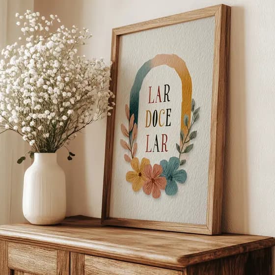 Quadro Decorativo Lar Doce Lar Frase Decorativa Floral Casa Aconchegante Entrada Quarto Cozinha