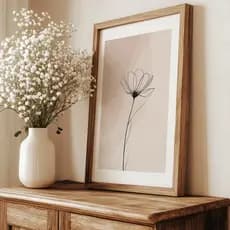 Quadro Decorativo Flor Minimalista Traço Fino Arte Abstrata Neutra Delicada Moderna Elegante
