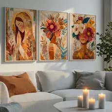 Kit 3 Quadros Quadro Decorativo Mulheres Florais Religioso Arte Colorida Espiritual Com Moldura