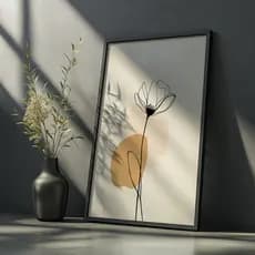 Quadro Decorativo Flor Minimalista Abstrata Bege Simples Linha Moderna Arte Contemporânea