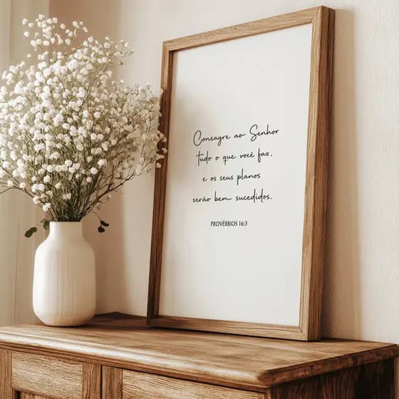 Quadro Decorativos com Moldura Provérbios 16:3 Bíblia Fé Confiança Frase Cristã Minimalista
