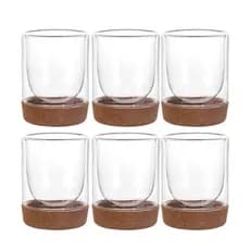 Kit 6 Copos de Vidro Borossilicato com Parede Dupla e Base de Cortiça de 300ml