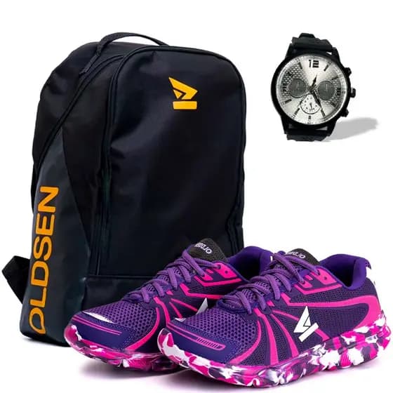 Kit Tênis Feminino  Barato Macio Confortável Leve + Mochila E Relógio Promoção