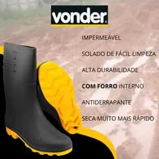 Par Botas De Borracha Galocha Vonder Impermeável forro Motoboy Bota Antiderrapante Limpeza Faxina Bota Para Roça léguas