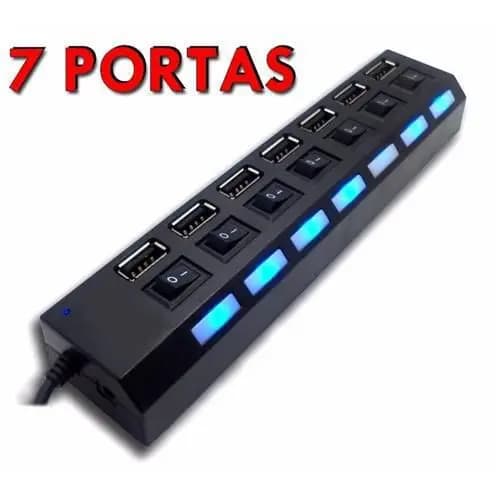 Hub Usb 7 portas 2.0 Hd Extensor Pen Drive Alta Velocidade Com LED Chave seletora High Speed