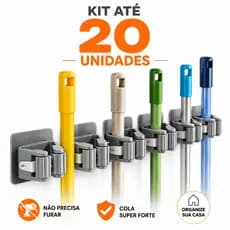 Kit Suporte Para Vassoura Autoadesivo Organizador Cabo Parede Multiuso 5,10 ,15 e 20 Un Lavanderia