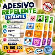 Kit Adesivos Repelente Infantil Contra Mosquitos Patch Cartela Com Desenhos Coloridos Até 200 Un