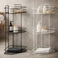 Kit De 01 Até 02 Suportes Cantoneira De Banheiro 3 Níveis Porta Shampoo Condicionador Preto+Branco