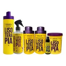 Kit 6 Produtos Lisoterapia Progressiva Shampoo Condicionador Protetor Térmico Óleo e Mascara