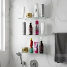 Kit 3 Prateleiras de Vidro Incolor 30x10 cm – Porta Shampoo para Banheiro | Vidro Temperado.