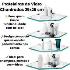 🏡 Kit 4 Prateleiras Vidro Temperado Chanfrado 25x25cm – Organização Inteligente