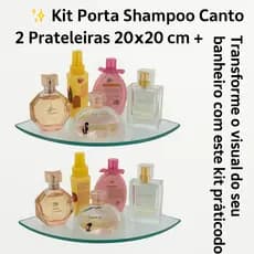 Kit 2 Prateleiras de Canto 20x20 cm em Vidro Temperado – Porta Shampoo para Banheiro