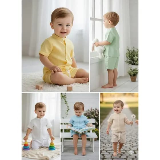 Krica Kids - Conjunto Infantil Menino Mauricinho Gola Padre Liso
