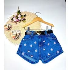 Krica Kids - Short Jeans Infantil Menina Bordado Estrelas Com Cinto