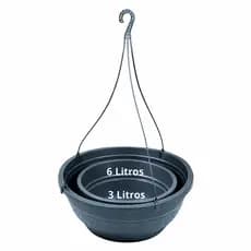 Jogo Kit 2 Vasos Cuia Alça Redondo 3 e 6 Litros Suspenso Jardim Plantas Cor Preto