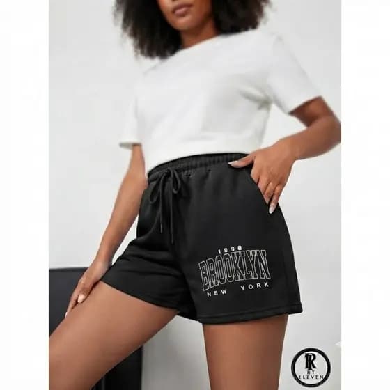 Short FEMININO  Brooklyn-New york  short moletom com bolso e cordão ajustável ideal para academia treino passeio