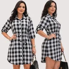 Vestido Chamise Xadrex camisão manga 3/4 com botão ajustavel 2026