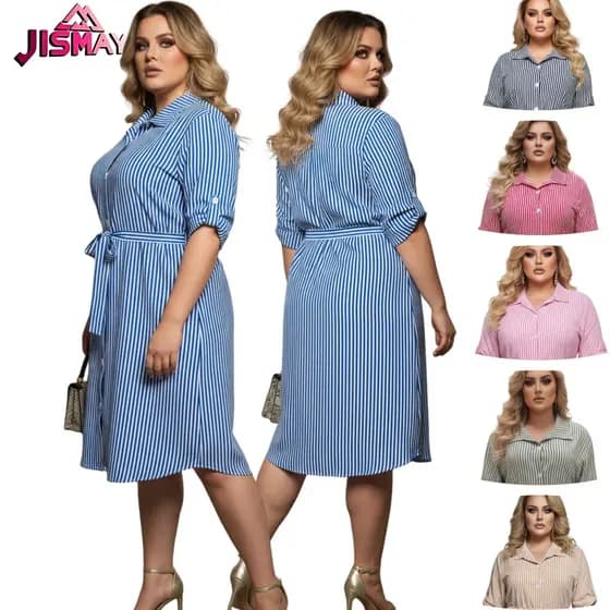 Chemise Feminina Listrada com  Manga ajustavel com Botão plus size G1 G2 G3